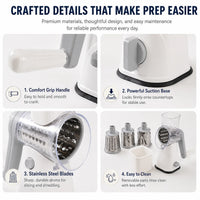 Rotary Cheese Grater Hand Crank Vegetable Slicer With 3 Stainless Steel Blades Suction Base Kitchen Salad Gadget