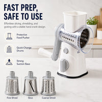 Rotary Cheese Grater Hand Crank Vegetable Slicer With 3 Stainless Steel Blades Suction Base Kitchen Salad Gadget