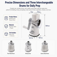 Rotary Cheese Grater Hand Crank Vegetable Slicer With 3 Stainless Steel Blades Suction Base Kitchen Salad Gadget
